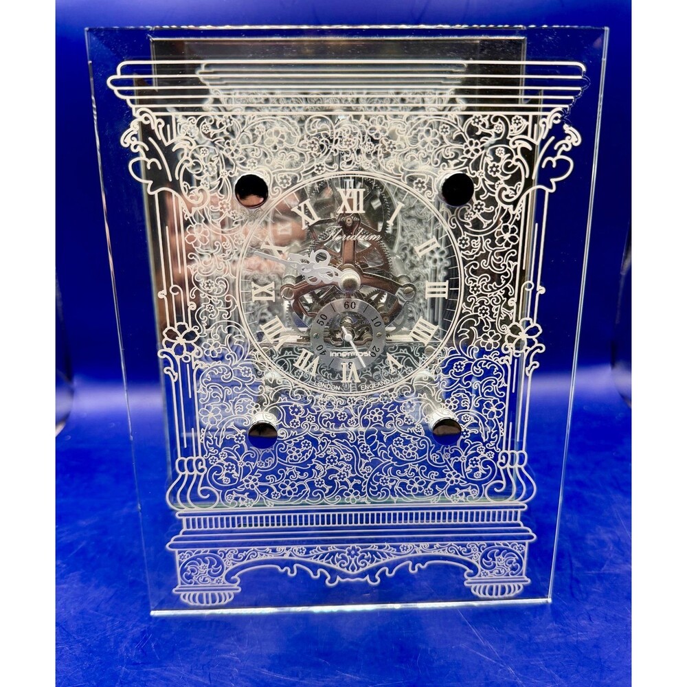 Innermost London Floridium Etched Glass Skeleton Mantel Clock